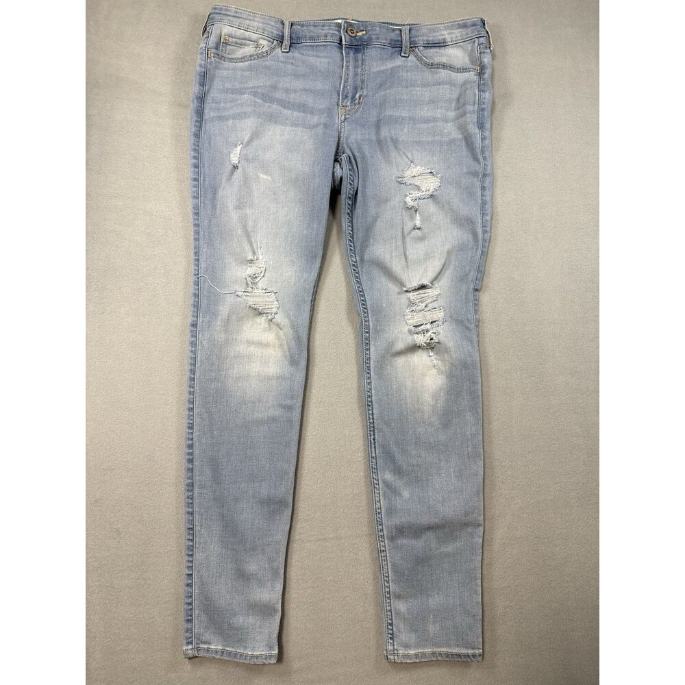 Hollister Low Rise Super Skinny Jeans Women 15R Blue Denim Light Wash Distressed